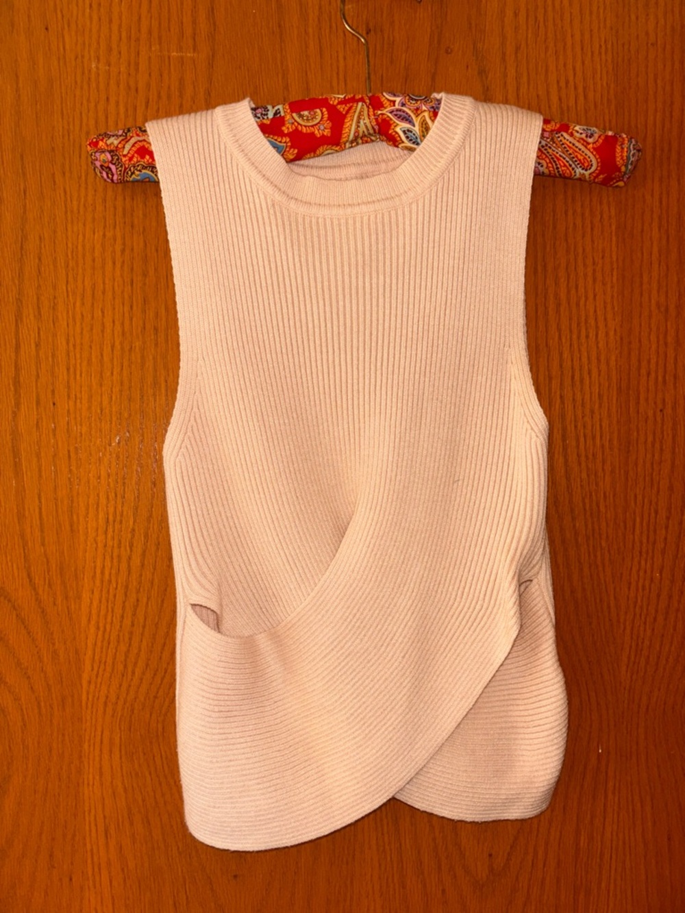 Cream color Ribbed Sleeveless Wrap-Front Tank